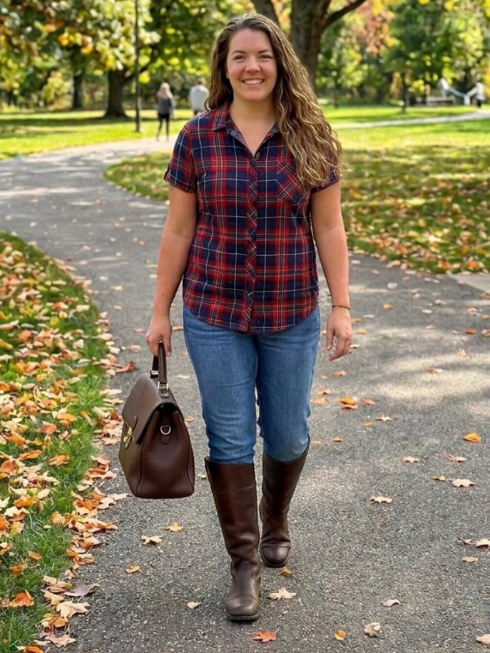 Women's Button Down Plaid Shirt - Picture 2 of 6